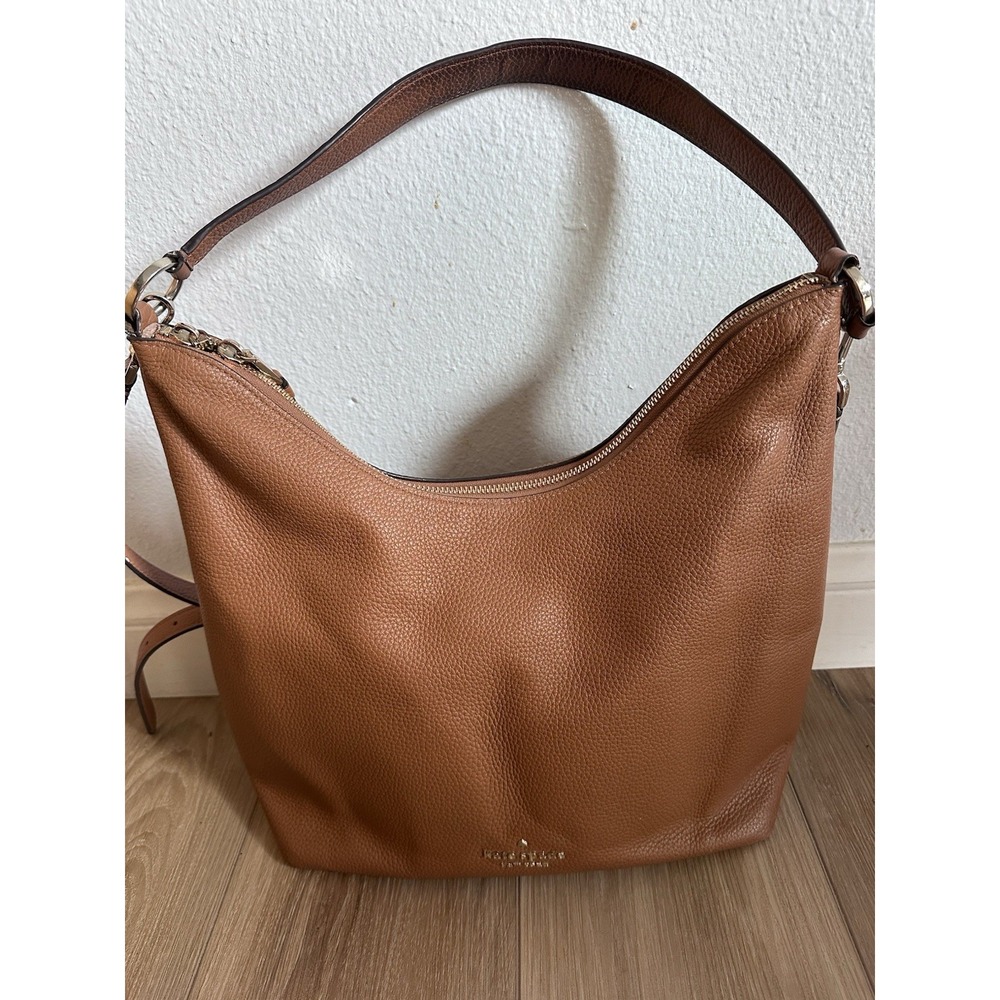 Kate Spade Zippy Large Shoulder Bag Pebbled Leather Crossbody Cognac Tan K8140